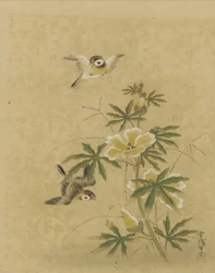 Fugle og blomster, Edo-perioden, midten af det 17.-begyndelsen af det 18. århundrede (blæk og farve på silke)